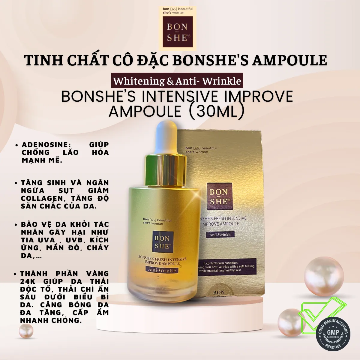 Tinh chất Ampoule Đông Trùng Hạ Thảo cô đặc BONSHE’S INTENSIVE IMPROVE AMPOULE (30ml)