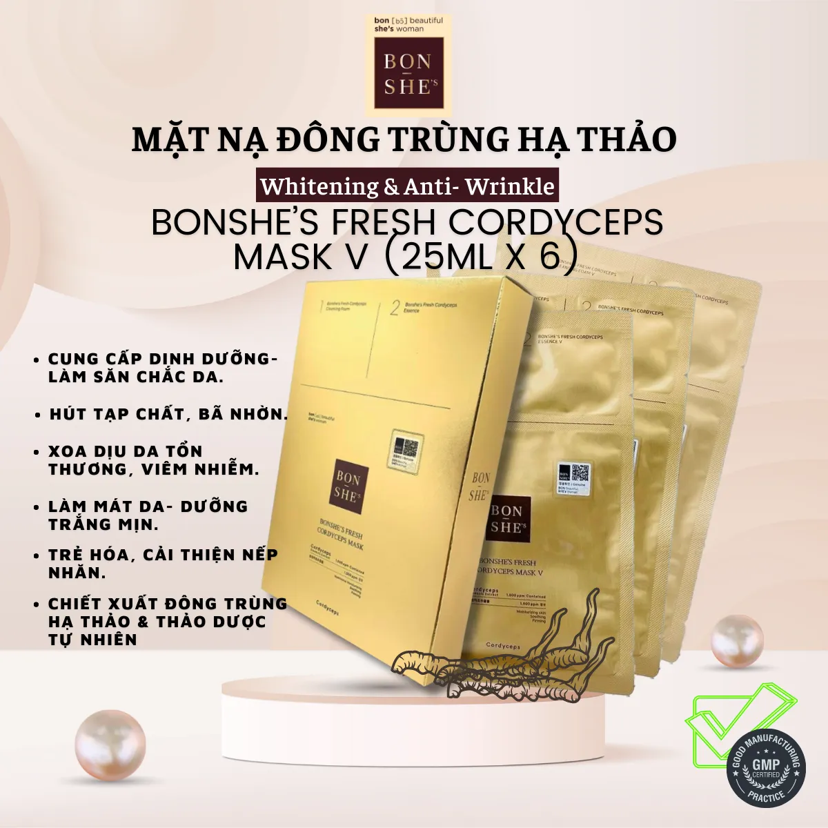 Mặt nạ Đông Trùng Hạ Thảo BONSHE’S Fresh CORDYCEPS MASK v (28ML X 6)