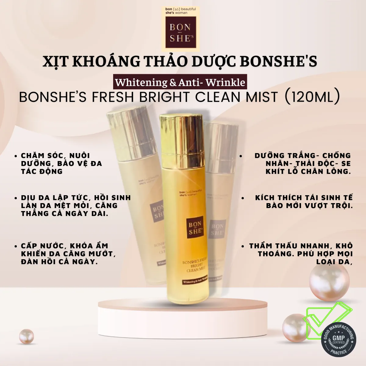 Xịt khoáng BONSHE’S FRESH BRIGHT CLEAN MIST (120ml)