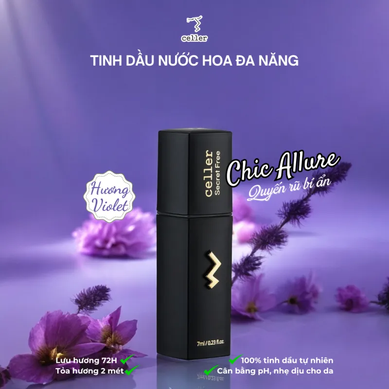 Tinh dầu Nước hoa Đa Năng CELLER Secret Free Chic Allure, lưu hương 72h, diệt khuẩn, khử mùi 24h, cân bằng PH, 7 ml