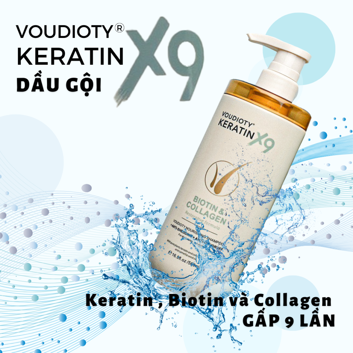 Dầu gội VOUDIOTY KERATIN X9 BIOTIN & COLLAGEN 500ml