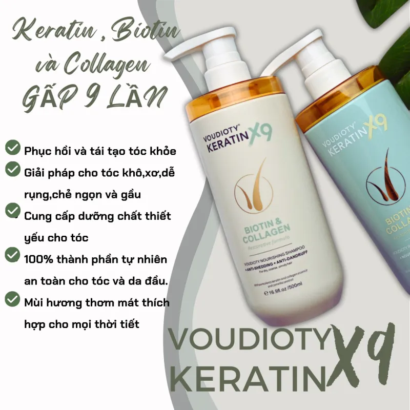 Bộ Gội & Xả VOUDIOTY KERATIN X9 BIOTIN & COLLAGEN (500ml/chai)