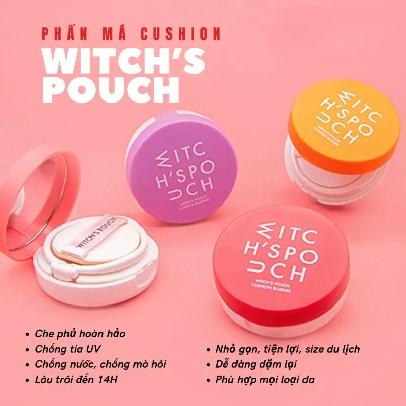 Phấn má hồng dạng Cushion Witch's Pouch Cushion Blusher dưỡng ẩm, che phủ hoàn hảo (15g)